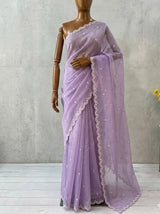 Glassy tissue organza saree with embroidery FKF121- Lavender