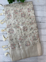 Blended tussar saree with embriodery - MS8665 Cream