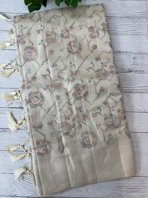 Blended tussar saree with embriodery - MS8665(2) Cream