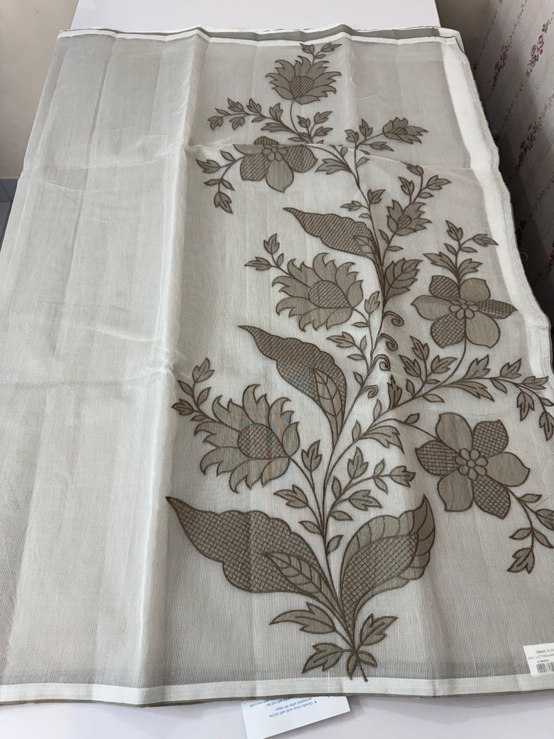 Supernet saree with applique work MCJ5433 - Grey to White