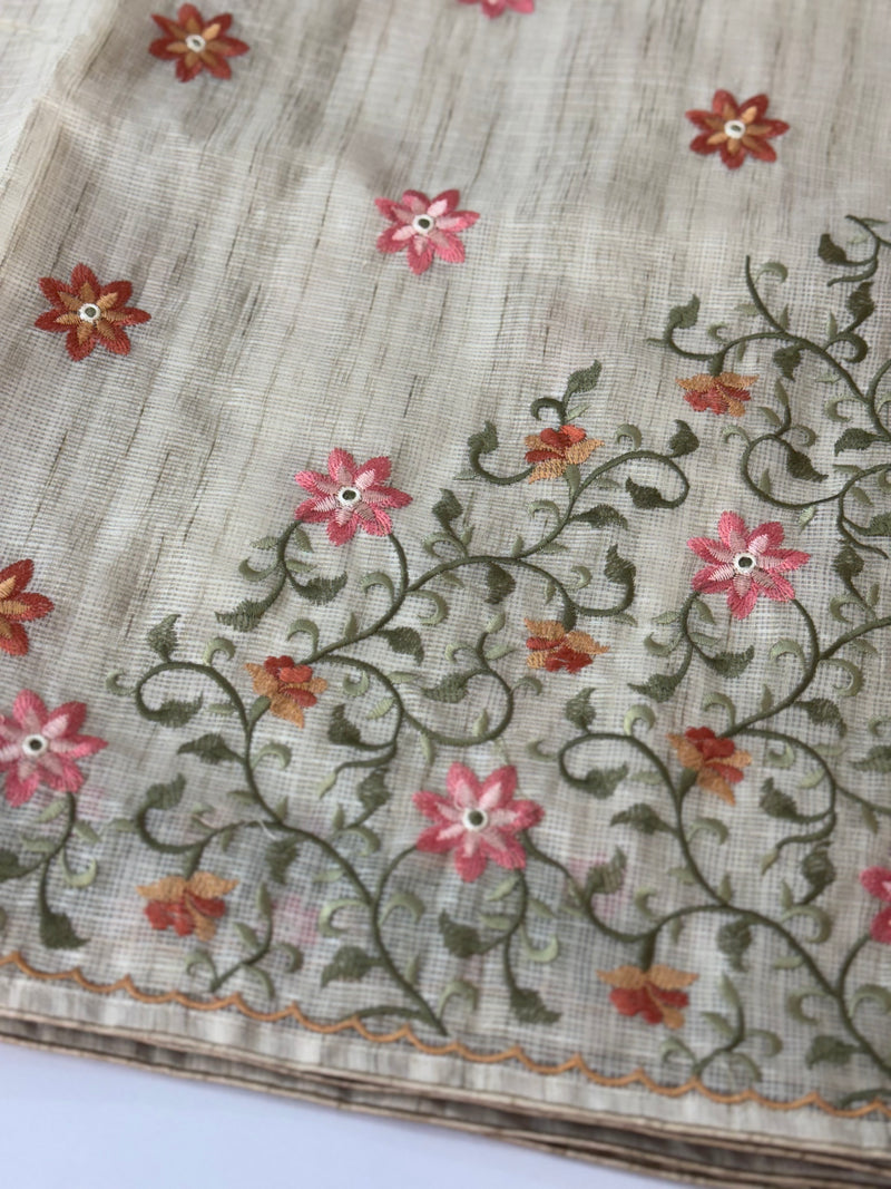 Soft kota silk saree with embroidery MSS678- Beige