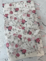 White Supernet saree with embroidery MSH153