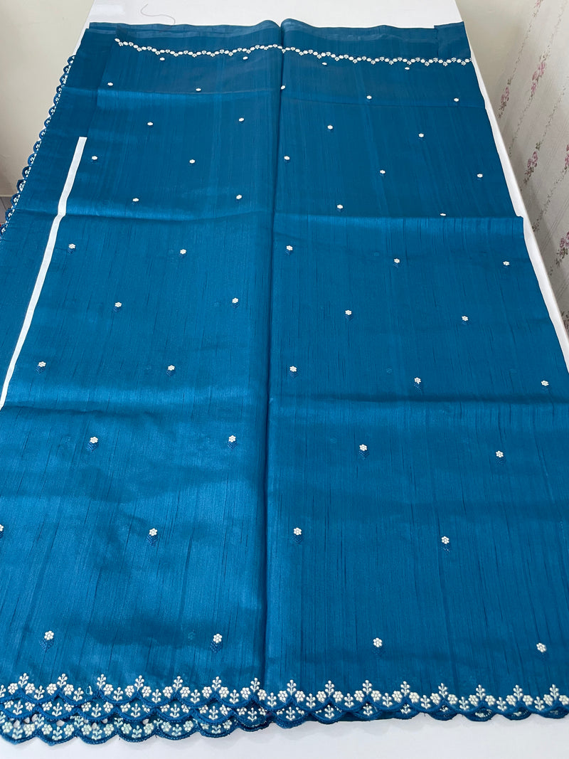 Cutwork Semi tussar saree MTSS674 DeepBlue