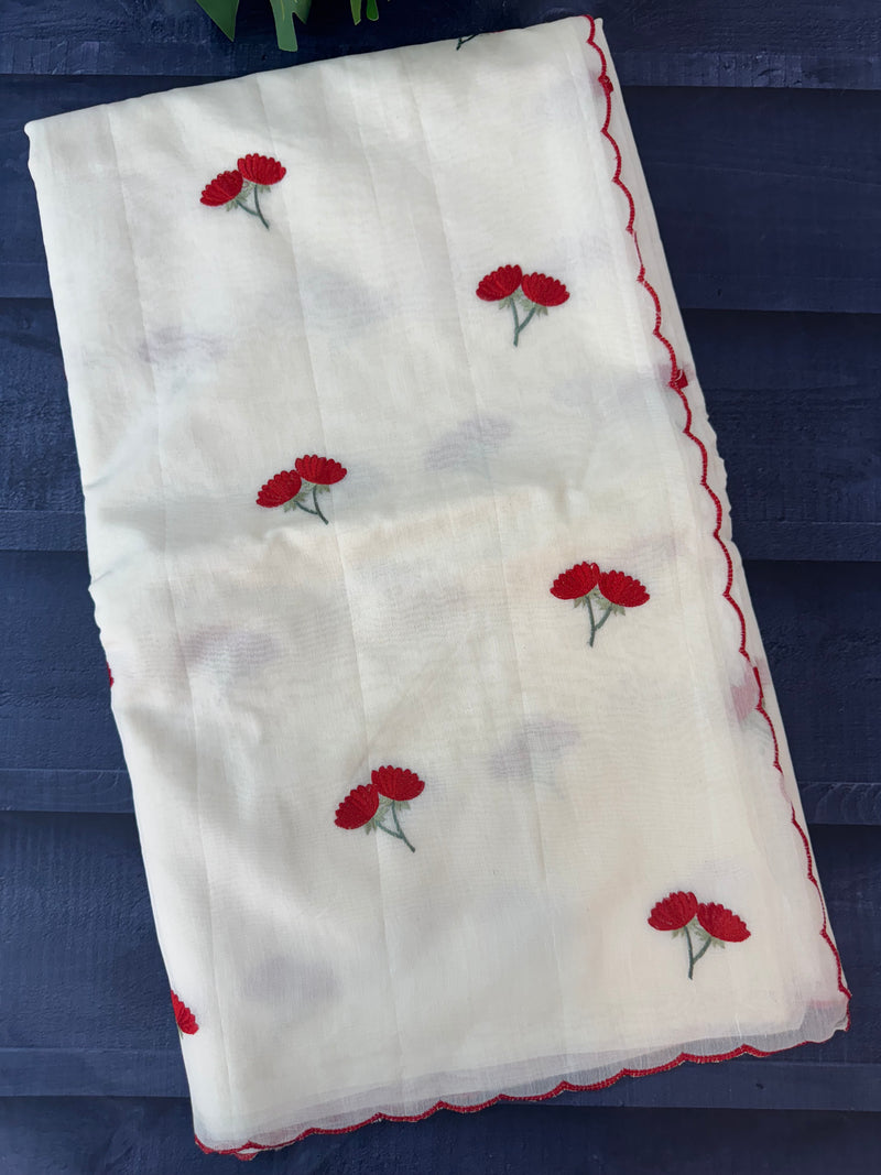 Mul chanderi embriodery saree with scalloped borders MSH115