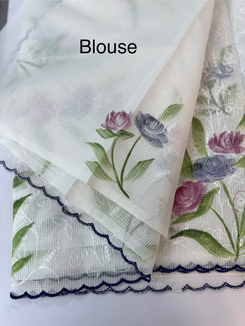 NetkKota saree with handpainting and embroidery MS7833