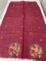 Blended art tussar silk saree with embroidery- MS1090 Burgundy