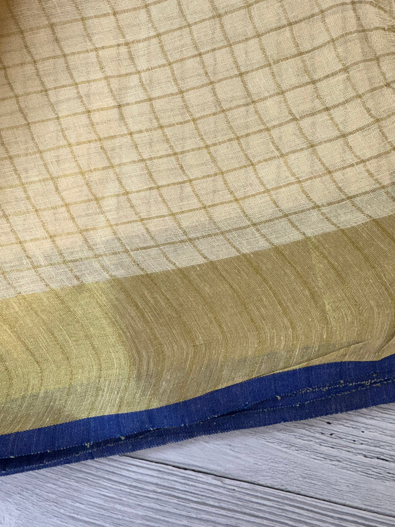 Linen checks saree with zari border MLS9766