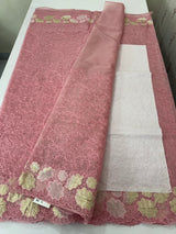 Soft Organza saree with thread work and tissue applique borders - MCW605 PastelPink