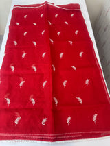 Soft kota checks saree with embroidery - FKSF138 Red