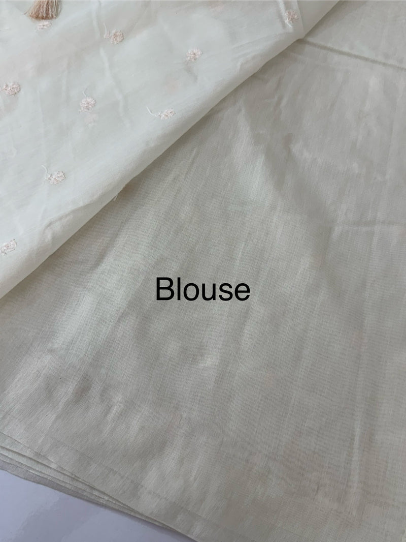 Mul chanderi saree with embriodery MSH114 - Pastel Peach flowers