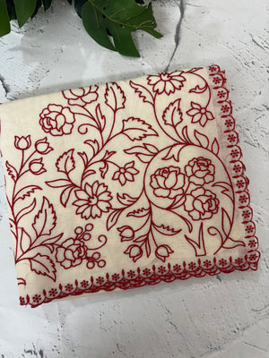 Mul chanderi embriodery saree MSH301 - Offwhite to Red (3)