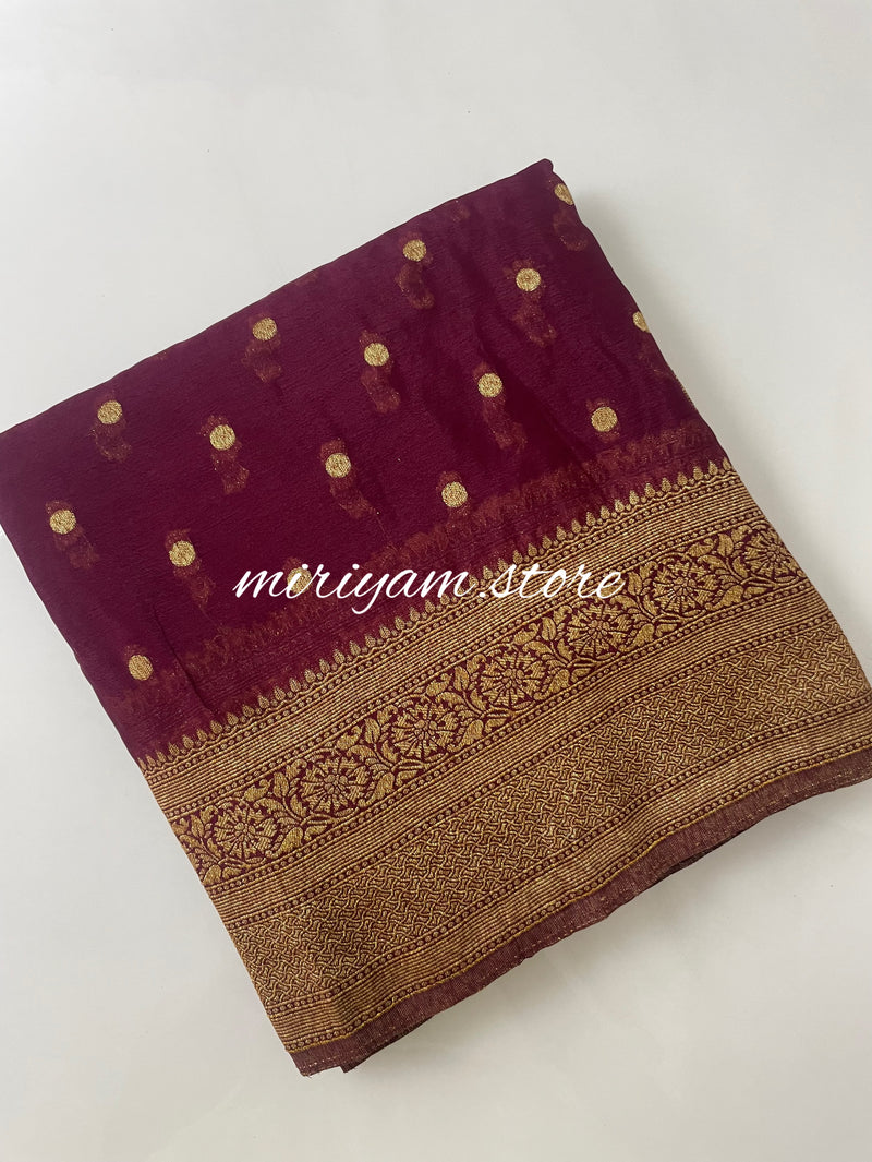 Semi banarasi Khaddi Georgette saree (Design 3) - MKGS129 - Wine