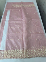 Glassy tissue organza saree with embroidery FKSF88- BabyPink