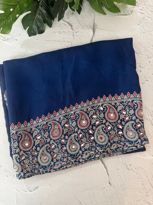 Semi modal silk saree with mirror work - MMB502 Blue