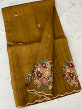 Blended art tussar silk saree with embroidery- MS1090 SpicyMustard