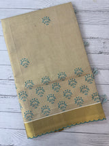 Kerala tissue cotton saree- MSK101- Blue