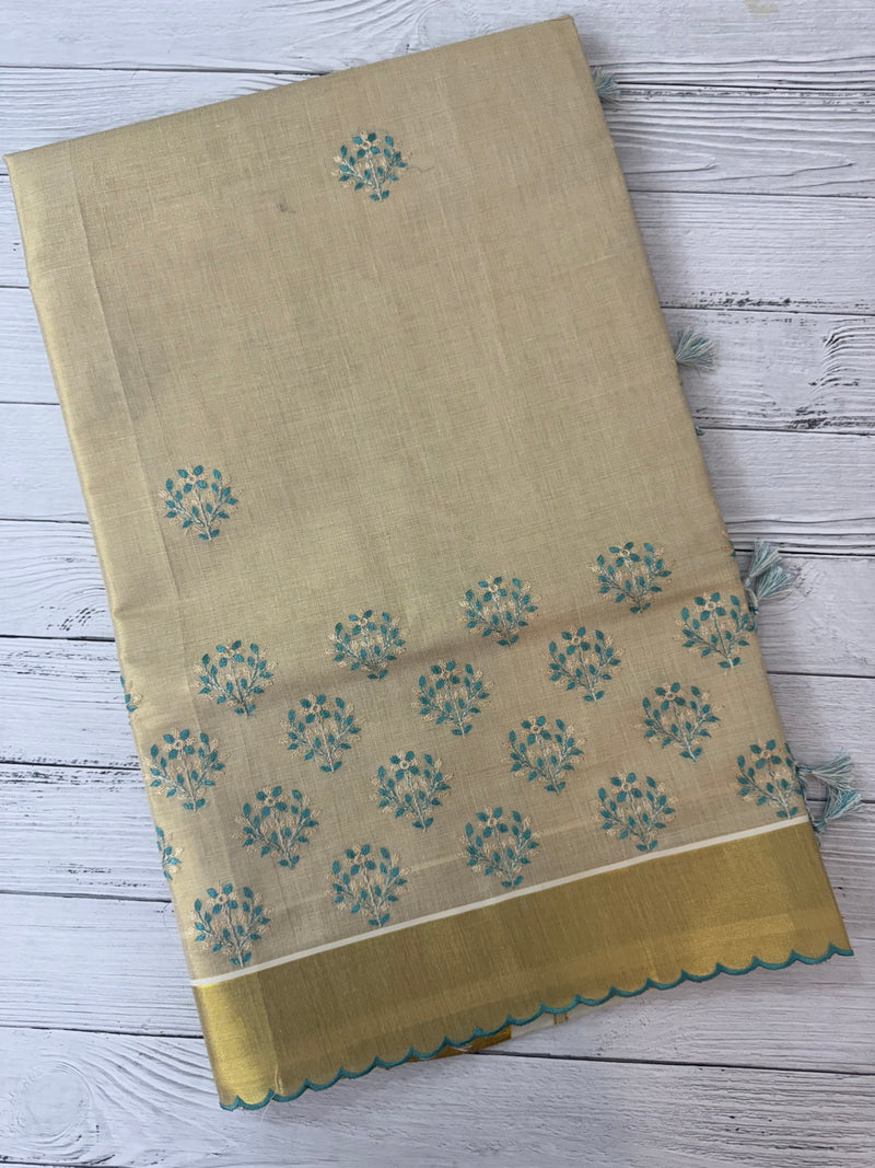 Kerala tissue cotton saree- MSK101- Blue