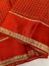 Crepe chiffon georgette saree with checks MS40097 RUSTORANGE