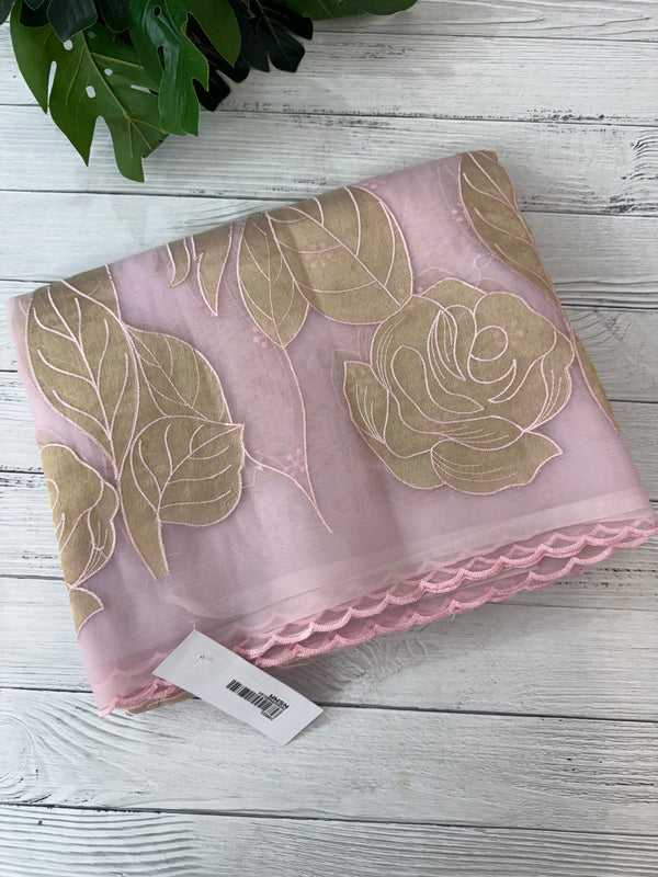 Organza saree with tissue applique work MS5081- PastelPink