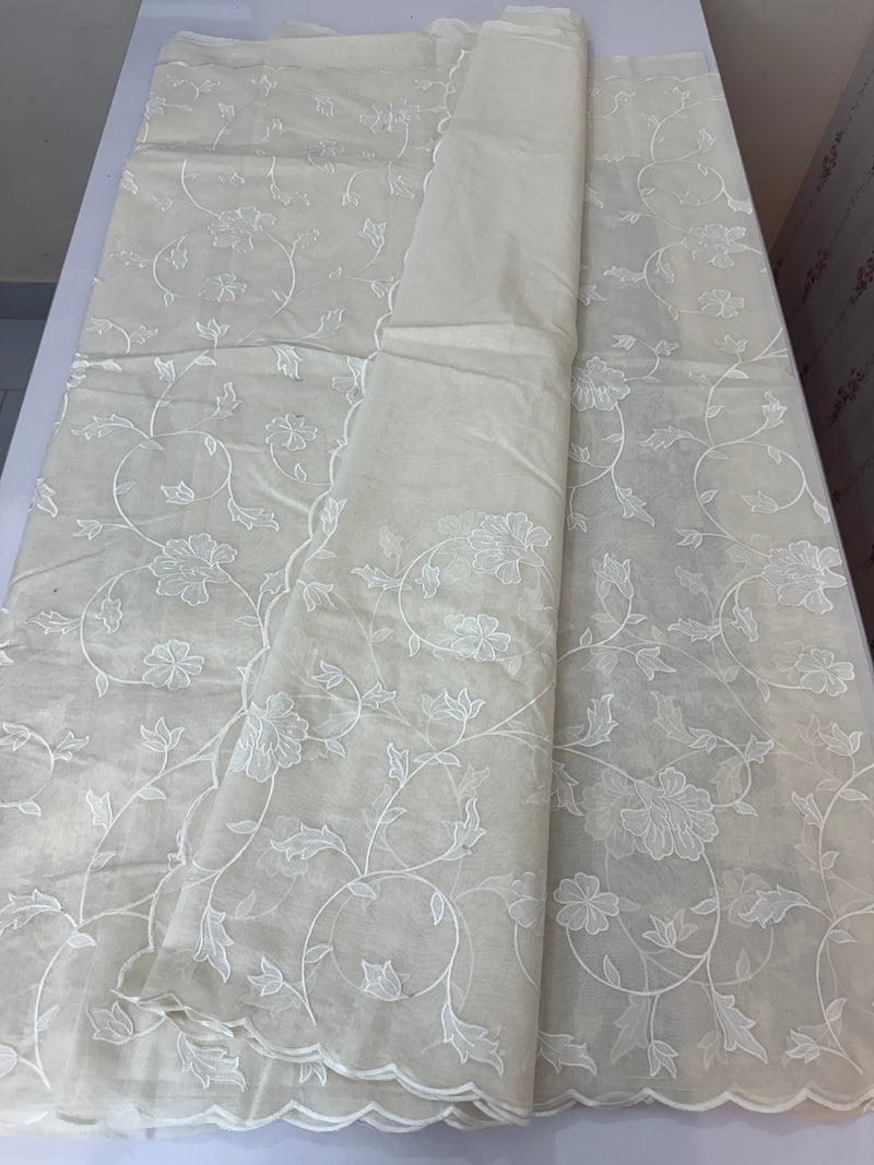 Mul chanderi applique work saree  MSH115 - Offwhite