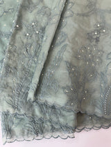 Organza saree with embroidery and pearl work - MSK54- DuskyBlue