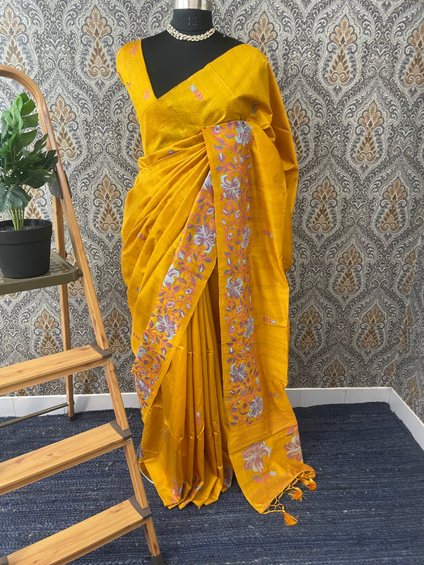 Blended tussar silk saree with embroidery - MS78911