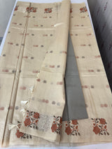 Crushed Matka Blended Tussar silk saree with embroidery MS4890 - Ivory