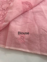 Viscose Organza saree with applique work-MSH101 Pink