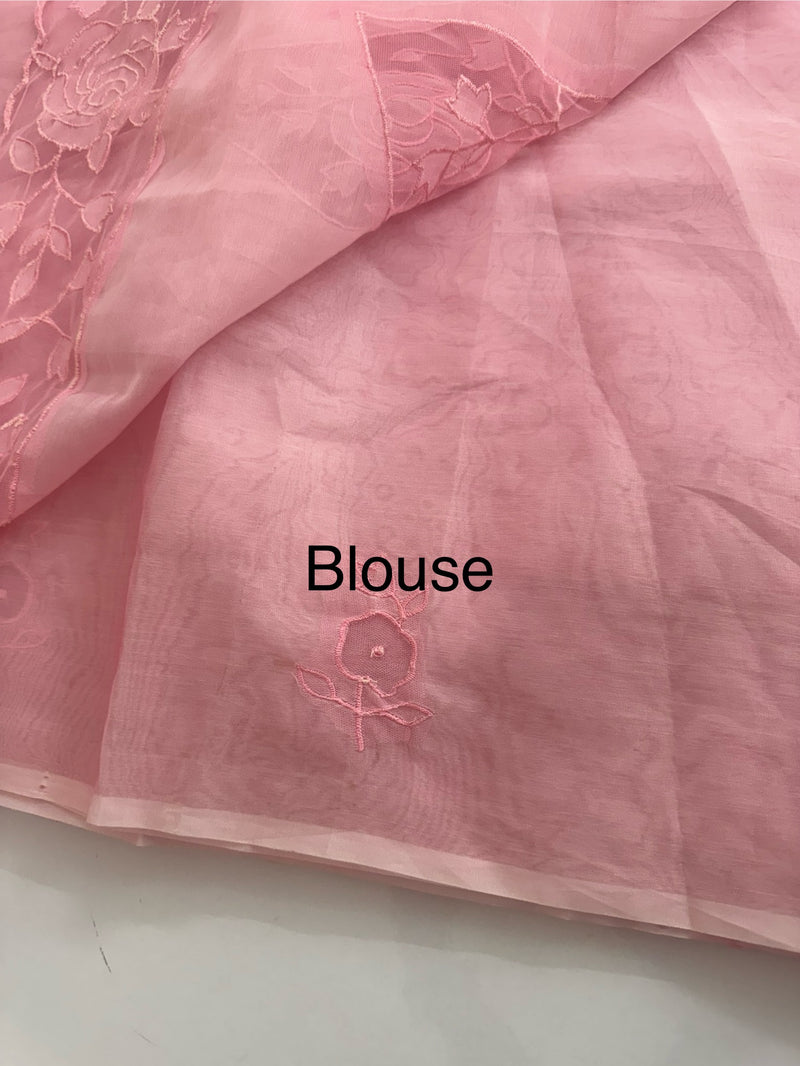 Viscose Organza saree with applique work-MSH101 Pink