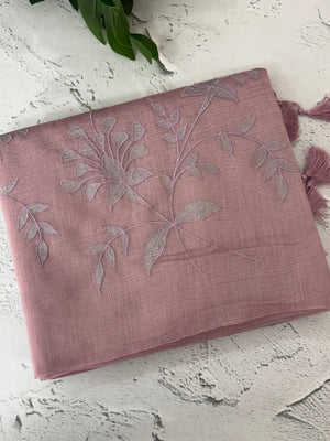 Tissue chanderi saree with applique work MSH699 - OnionPink