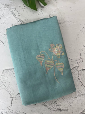 Tussar finish soft silk saree with thread embroidery MTS568 LightBlue