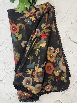 Chiffon Brasso saree with mirror work - MS7611 Black(2)