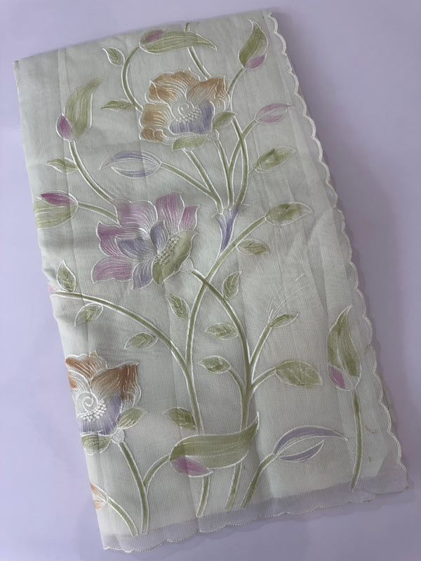 Supernet saree with embroidery and handpainting MSH104- PastelGreen