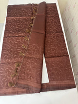 Blended tussar saree with thread work MTS9078- DarkBrown