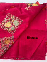 Crushed Blended tussar silk saree with embroidery- SNFCYEY DarkPink