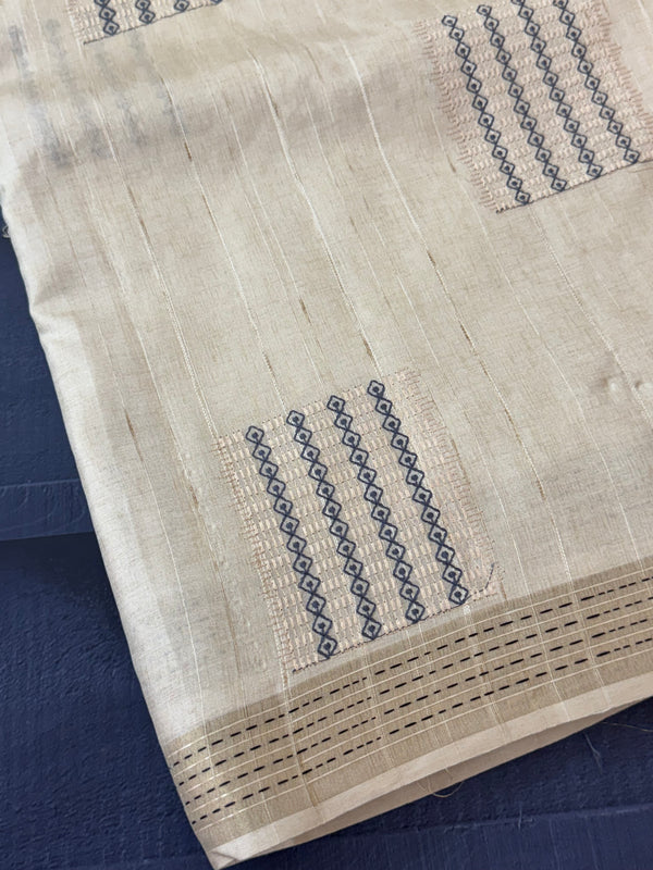 Blended tussar saree with embriodery - MS8665 Cream