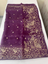 Silk organza saree with aari embroidery - MS14923
