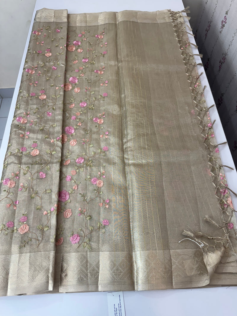 Kota Tissue Silk Saree with multicolor embroidery - SYACSER