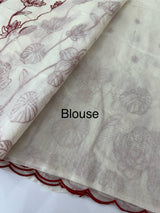 Mul chanderi embriodery saree  MSH135 - Offwhite & Red (Design2)