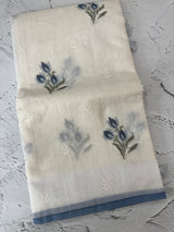 Lightweight Supernet saree with cross stitch embroidery MS142 - White to Blue