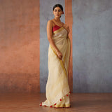 Linen saree with gold zari checks MLS9766- RED
