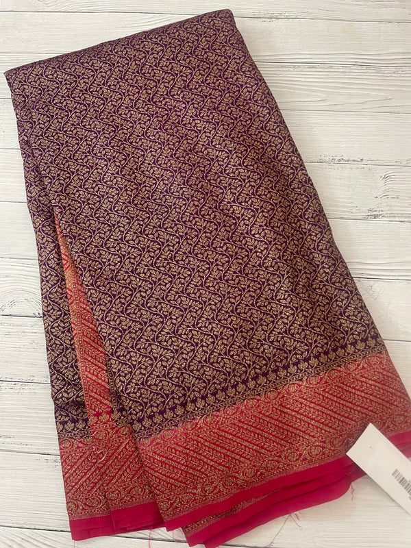 Banarasi semi katan saree with contrast border SHKNTNM - Purple to Pink