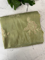 Soft Crush Organza Applique work saree with tissue applique work MS14978 Green