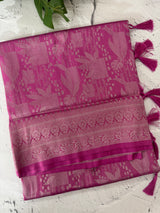 Silver zari woven soft silk saree with brocade blouse MSB5666 Magenta
