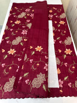 Blended tussar saree with applique work and embroidery MTSS451 DeepMaroon