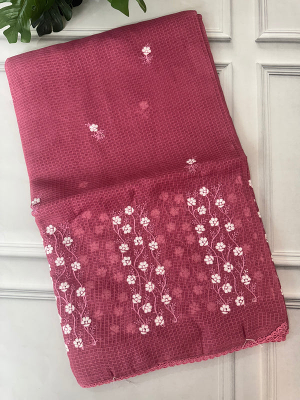 Kota checks saree with embroidery SVTS34- Pink