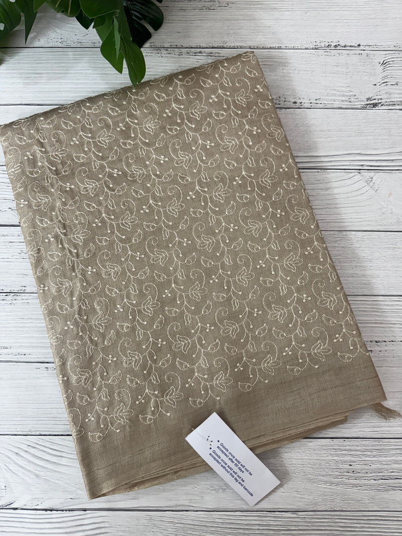 Pure desi tussar silk saree with embroidery - MTSS659(1) Chiku