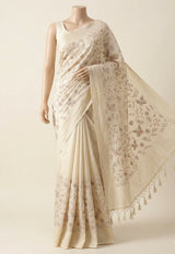Blended tussar saree with embriodery - MS8665(2) Cream