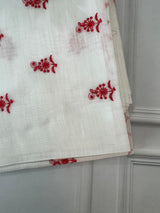 Slub cotton embroidery saree MSCB657 White & Red