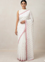 Blended tussar saree with embriodery - MS14401 White and Red